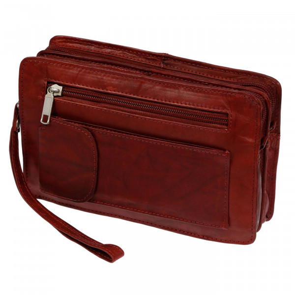  Leder Handgelenktasche / Herrentasche / Ledertasche / Doppelkammer / Masse: 20 cm x 12,5 cm x 6 cm Braun